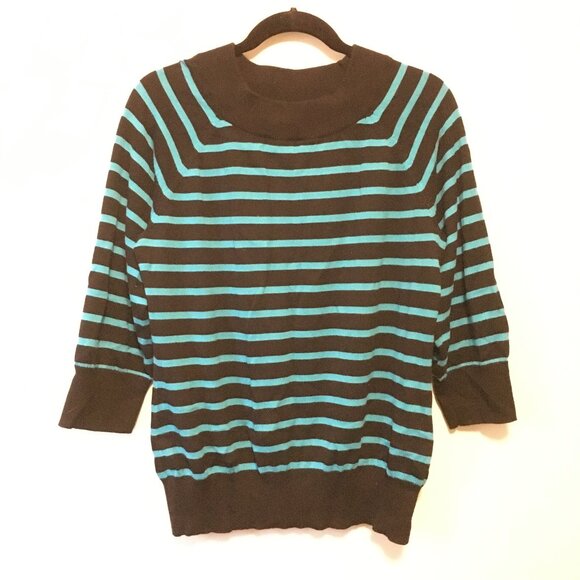 Retro Striped Turquoise and Black Crewneck Sweater - Picture 3 of 15